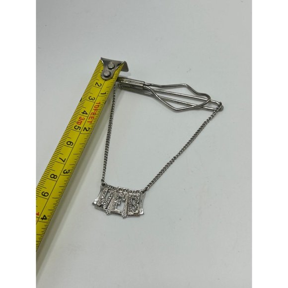 Vintage Tie Bar with Chain Dangling Monogram WFB Sterling Silver & Marcasites - Picture 9 of 9